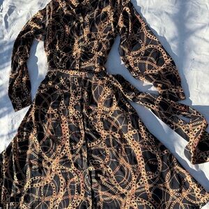 New York & Company Black Chain Print Long Sleeve Dress like new size small